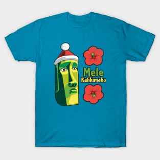 Tiki Style Easter Island Moai Wishes Merry Christmas in Hawaiian - Mele Kalikimaka T-Shirt